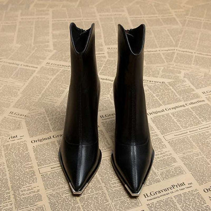 2024 Winter High Heels Sexy Women Luxury Shoes Chunky Ankle Chelsea Boots Fashion New Pointed Toe Zipper Goth Pumps Brand Shoes.