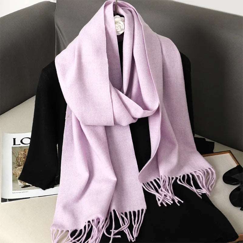 62Color Solid Women Winter Scarf Warm Thicken Cashmere Shawl Outdoor Fashion Luxury Tassels Pashmina Lady Wrap Windproof Scarves.