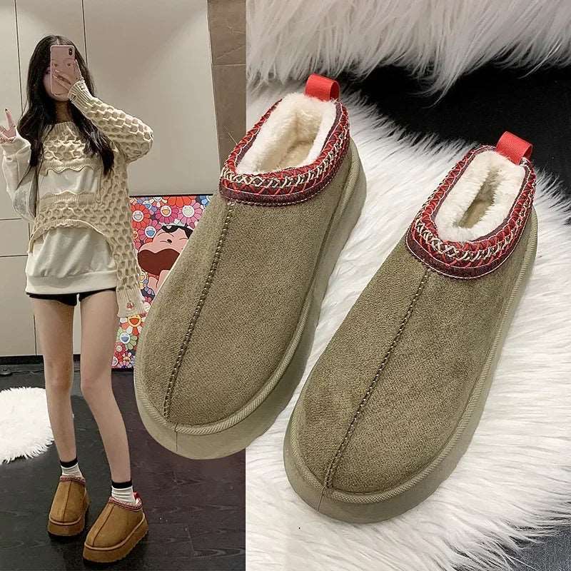 Snow Boots for Women 2023 Winter New Cashmere Warm Thick Soles Without Heel-covered Hair Half Slipper Cotton Shoes for Women.