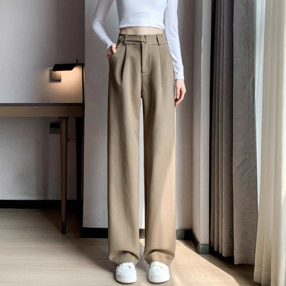 Seoulish Autumn Winter Thicken Woolen Casual Loose Full Length Pants 2023 New Button High Waist Chic Wide Leg Trousers Female.