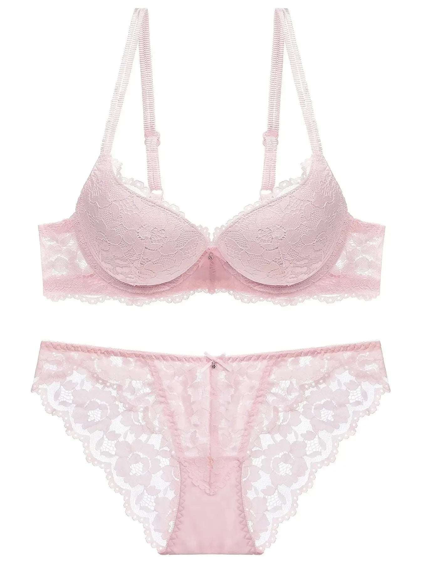 1 Set Elegant Lace Embroidery &amp; Breathable Fabric Lingerie Set: Push-Up Bra, Drop Waist Sheer Panty - Ultimate Valentine&