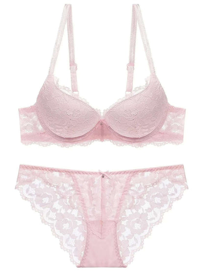 1 Set Elegant Lace Embroidery &amp; Breathable Fabric Lingerie Set: Push-Up Bra, Drop Waist Sheer Panty - Ultimate Valentine&