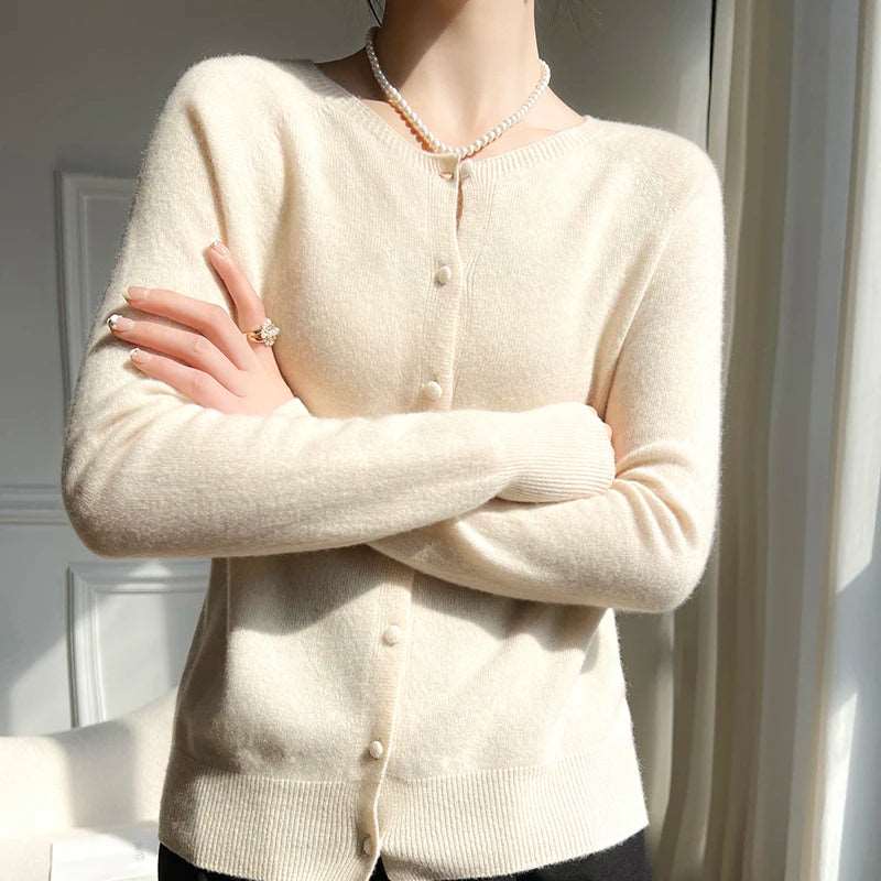 WinvyNee Women 100% Wool Cardigans Sweater Solid Casual Warm Outerwear Knitwear Tops 2024 Autumn Winter Women Clothing B1263018.